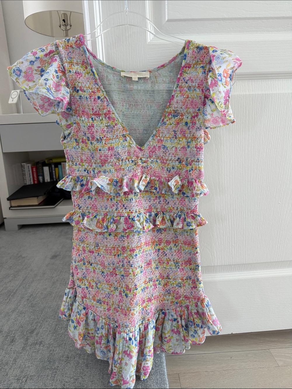 Worn once LoveShackFancy Multicolor Floral Ruffle Smocked Dress - Pink Accents